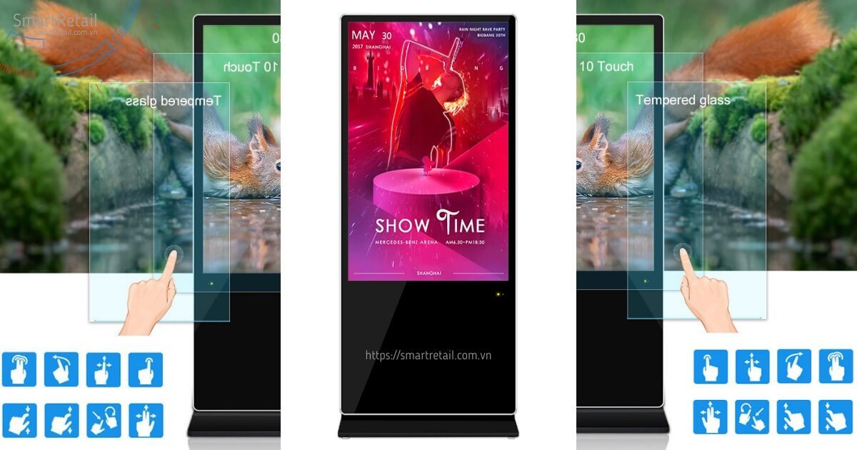 Cảm ứng chân đứng 55 inch | Màn hình cảm ứng LCD chân đứng 55 inch | Digital Standee Touchscreen - SmartRetail Màn hình quảng cáo cảm ứng chân đứng | Màn hình LCD cảm ứng chân đứng | Digital Standee Touchscreen - SmartRetail
