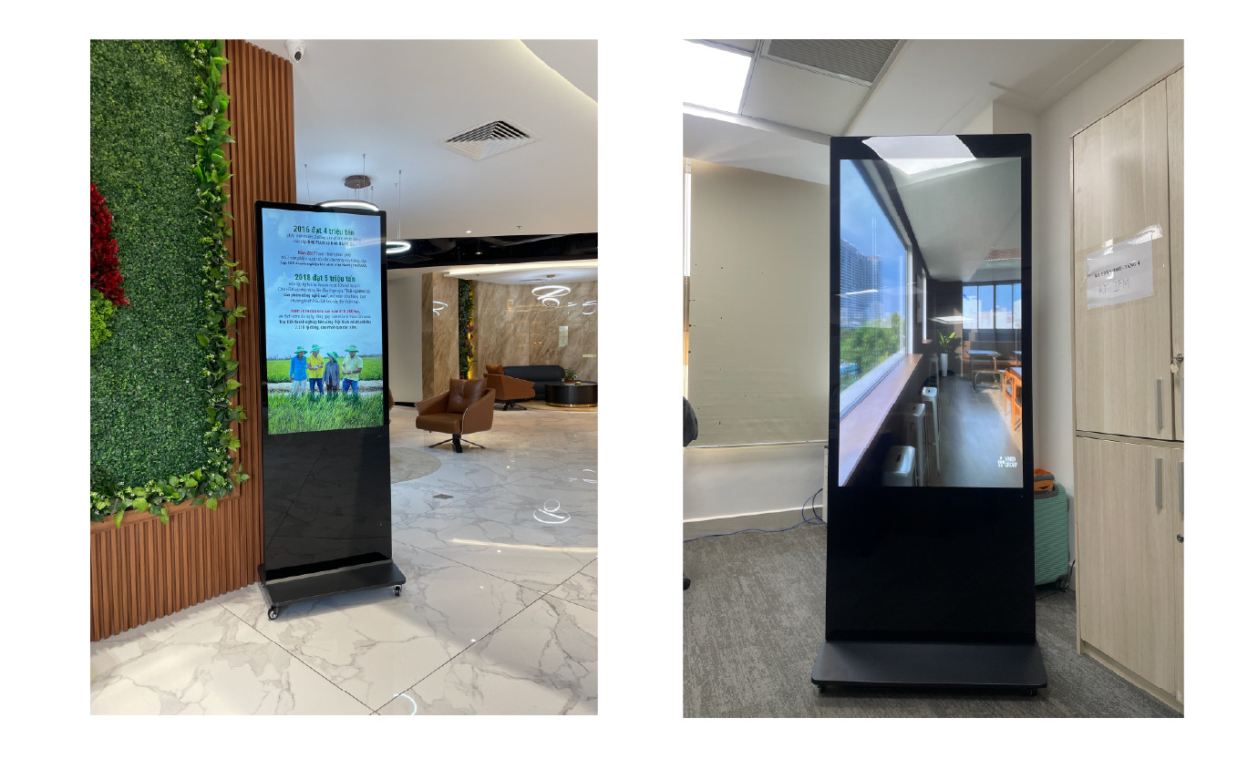Ứng dụng thực tế màn hình quảng cáo chân đứng 50 inch Ứng dụng thực tế màn hình quảng cáo chân đứng 50 inch