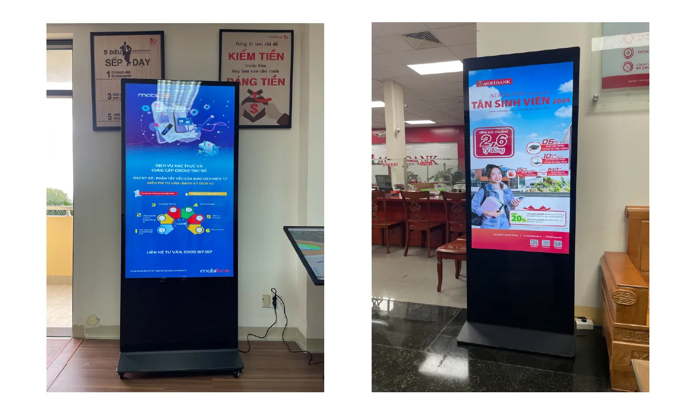 Ứng dụng sản phẩm màn hình quảng cáo chân đứng 55 inch 