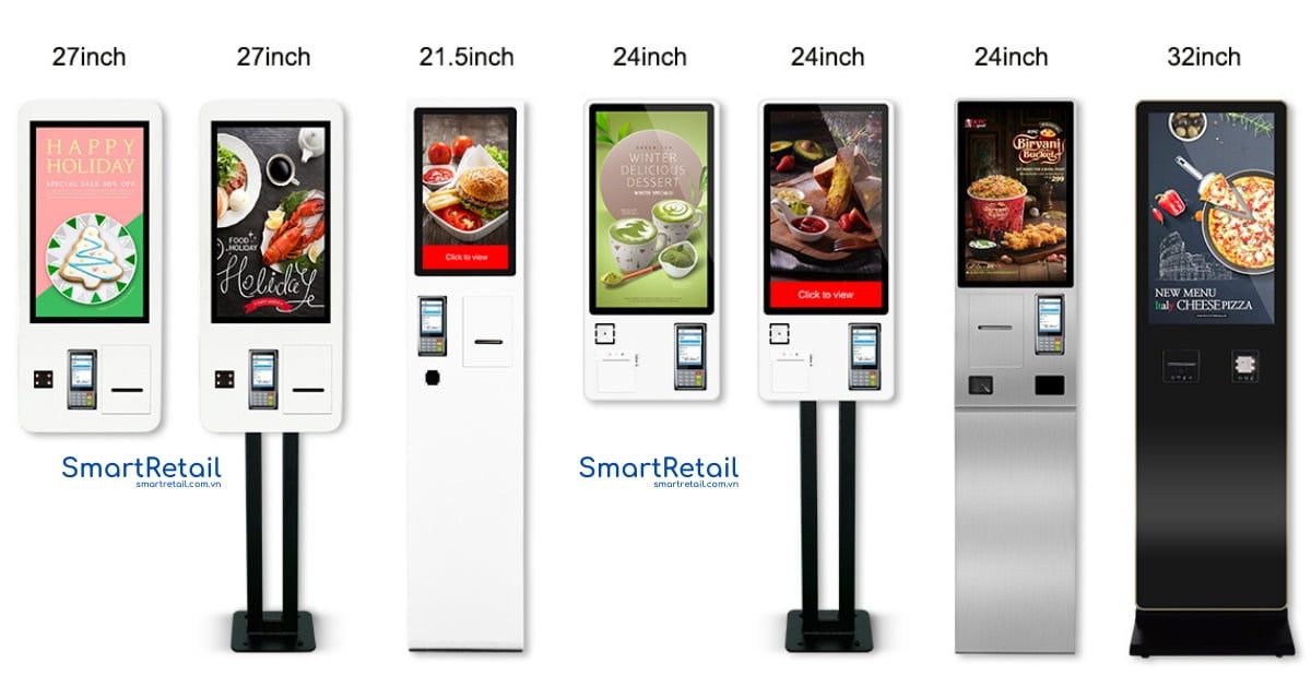 Máy bán hàng chân đứng 24 Inch | Kiosk bán hàng Self Ordering | Máy bán hàng không tiếp xúc - SmartRetail Máy bán hàng Self Ordering | Máy bán hàng không tiếp xúc | Máy POS bán hàng tự đặt món tiện lợi - SmartRetail