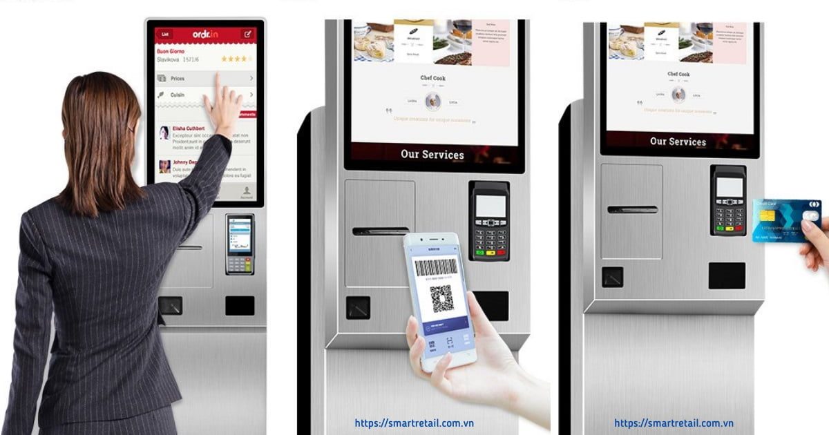 Máy bán hàng chân đứng 24 Inch | Kiosk bán hàng Self Ordering | Máy bán hàng không tiếp xúc - SmartRetail Máy bán hàng chân đứng 24 Inch | Kiosk bán hàng Self Ordering | Máy bán hàng không tiếp xúc - SmartRetail