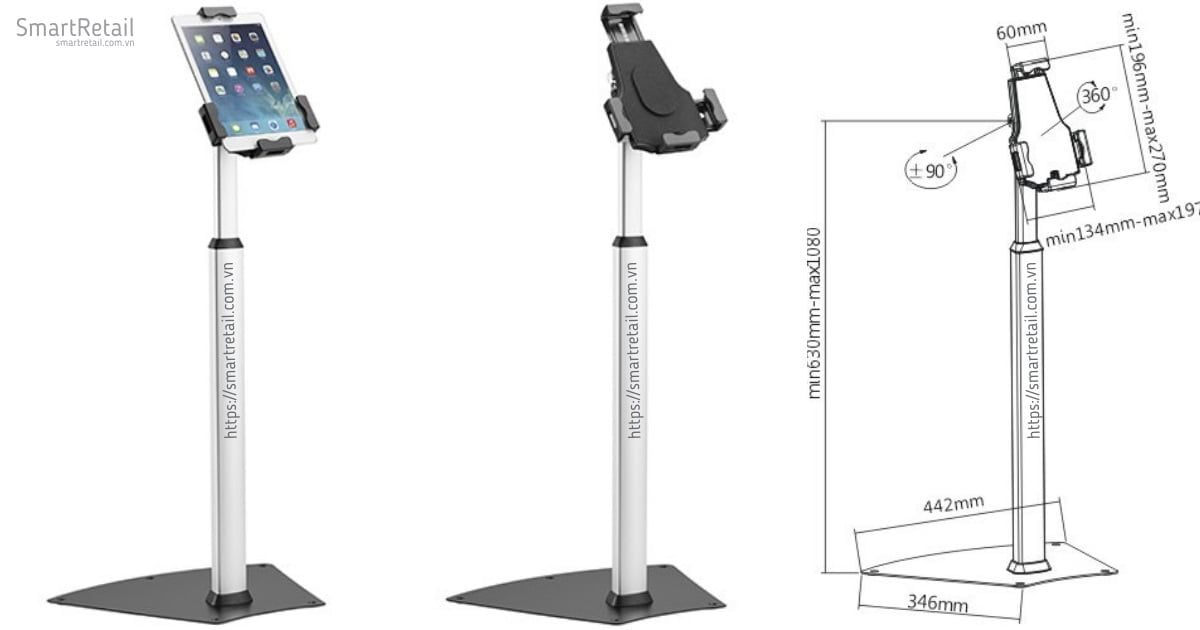 Giá đỡ tablet chân đứng SR-FSL-03: Giá đỡ máy tính bảng chân đứng đa năng | Giá đỡ iPad/ Samsung/ Lenovo/ Huawei - SmartRetail Giá đỡ máy tính bảng chân đứng đa năng - Giá đỡ chân đứng iPad/ Samsung/ Lenovo/ Huawei - SmartRetail