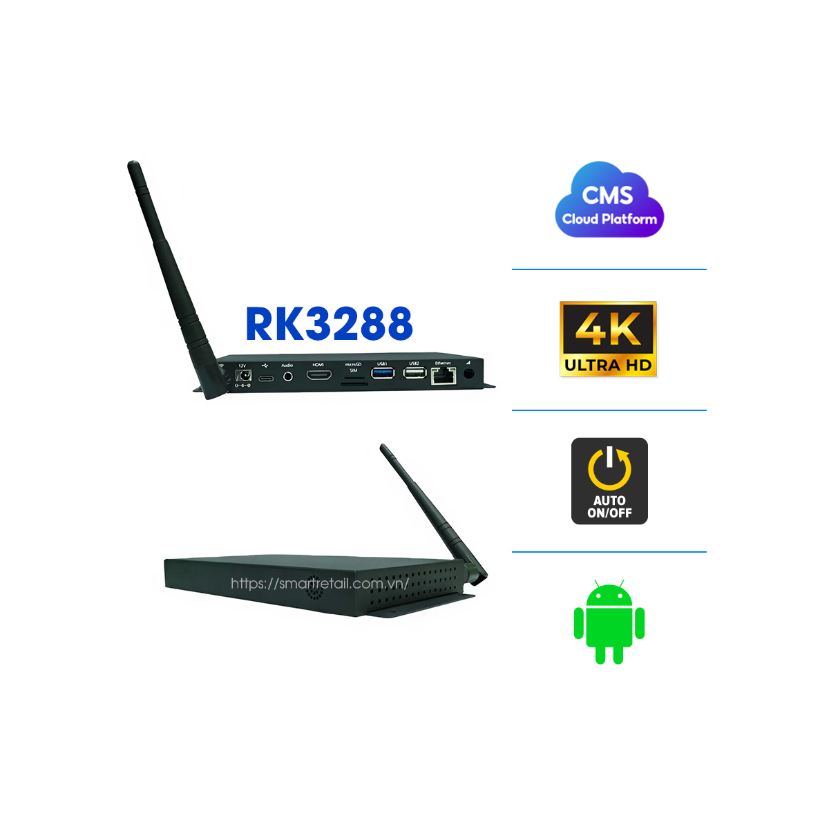 Android Box RK3288 | Thiết bị phát chương trình quảng cáo ra màn hình kỹ thuật số LCD/ TV/ Smart TV - SmartRetail