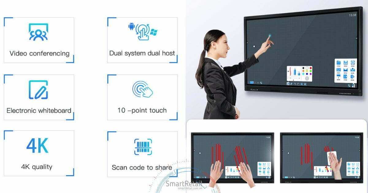 Màn hình tương tác thông minh 86 Inches | Màn hình cảm ứng tương tác 86 Inches | Interactive Smart Board - SmartRetail Màn hình tương tác | Interactive Smart Board Panel | Màn hình cảm ứng tương tác - SmartRetail