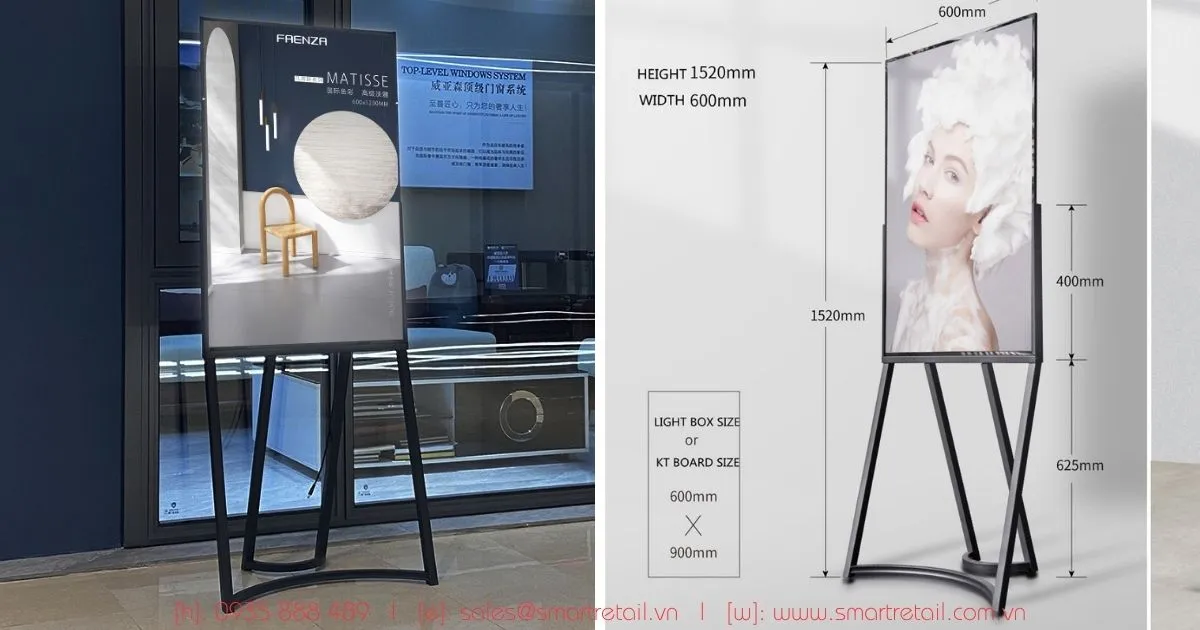 Hộp đèn quảng cáo chân đứng chữa A siêu mỏng LA69/ Thiết kế mới 2023 sang trọng, chuẩn công nghiệp - SmartRetail