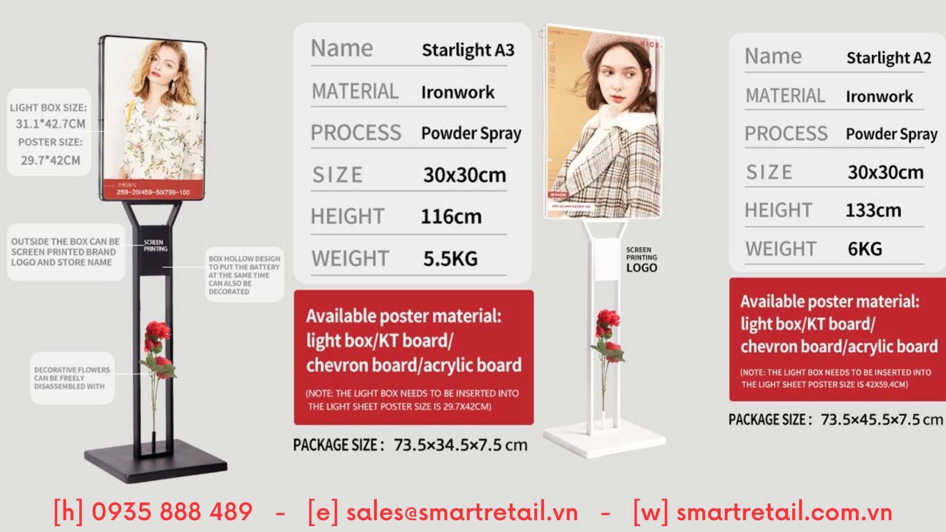 Hộp đèn quảng cáo chân đứng A2/ A3 | Hộp đèn LED siêu mỏng kích thước A2/ A3 chân đứng - SmartRetail