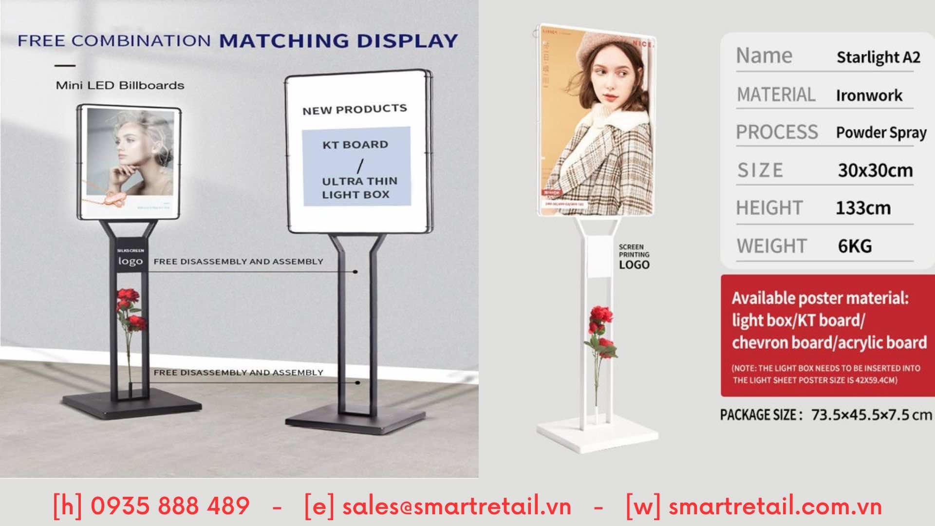 Hộp đèn quảng cáo chân đứng A2/ A3 | Hộp đèn LED siêu mỏng kích thước A2/ A3 chân đứng - SmartRetail