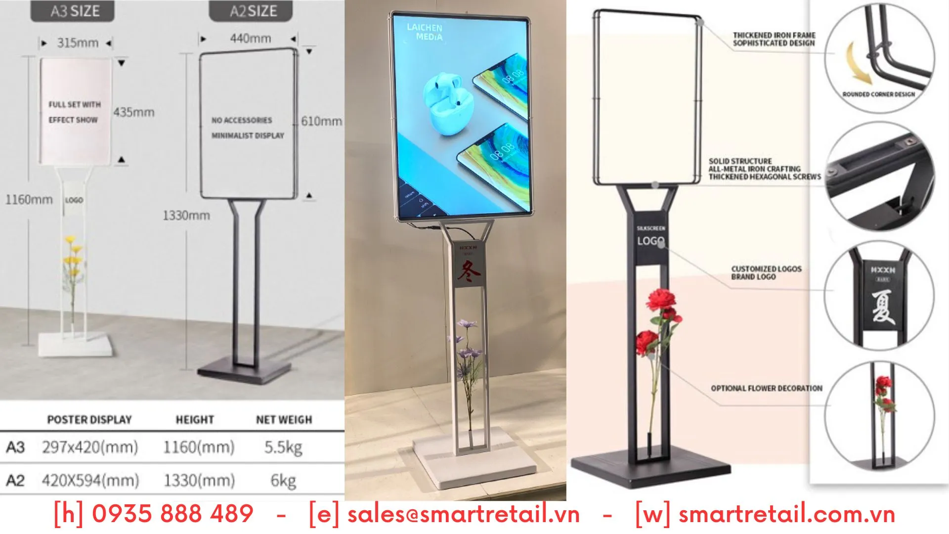 Hộp đèn quảng cáo chân đứng A2/ A3 | Hộp đèn LED siêu mỏng kích thước A2/ A3 chân đứng - SmartRetail