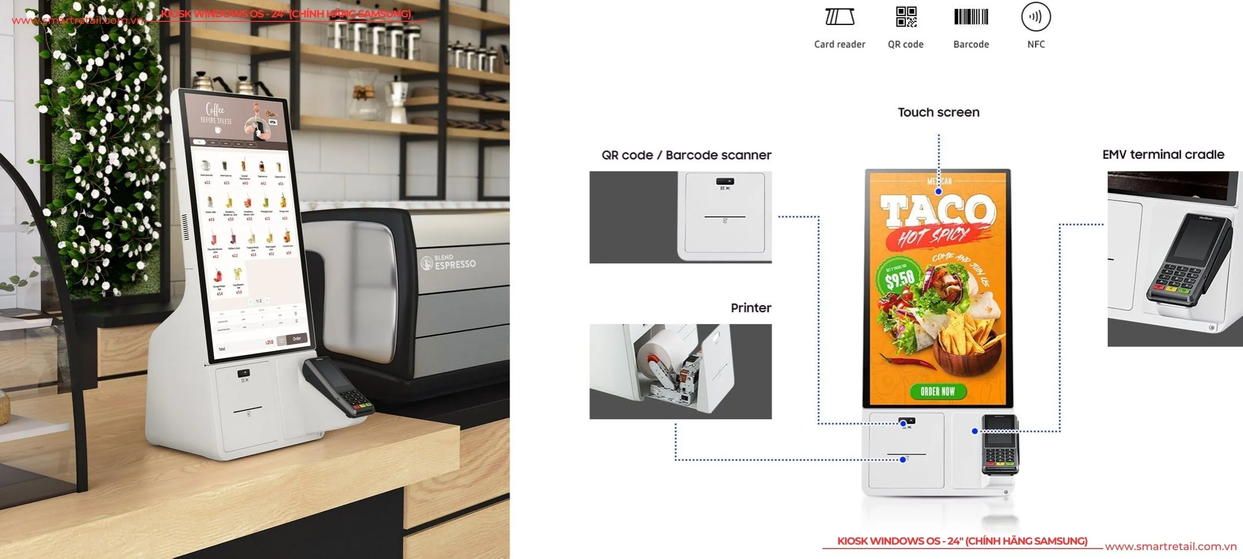 Samsung Kiosk Windows OS màn hình cảm ứng 24 Inch | Kiosk Self Ordering 24" chính hãng SAMSUNG - SmartRetail