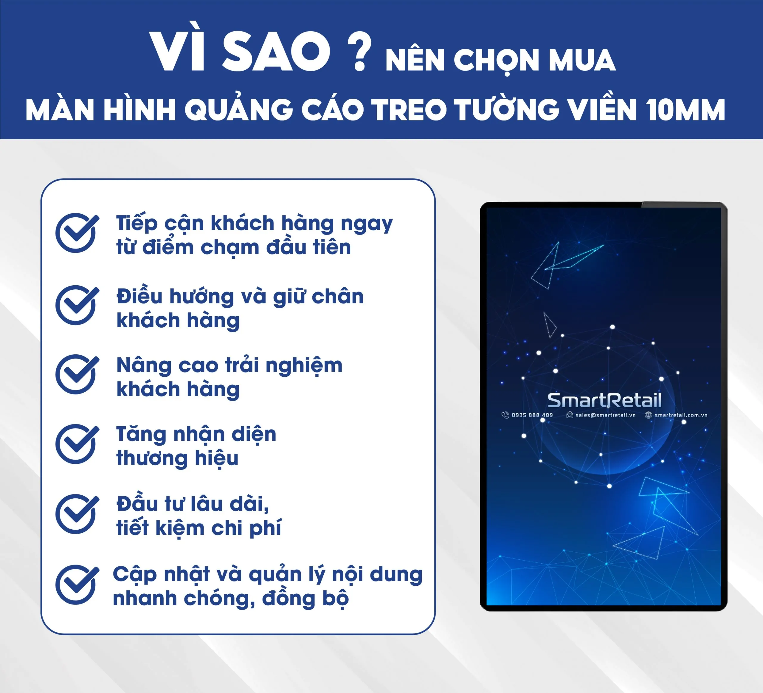 Man Hinh Quang Cao| Man Hinh Quang Cao Treo Tuong Vien 10mm Smartretail