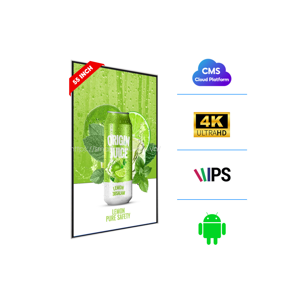 Màn hình quảng cáo treo tường viền mỏng 10mm 55 inch