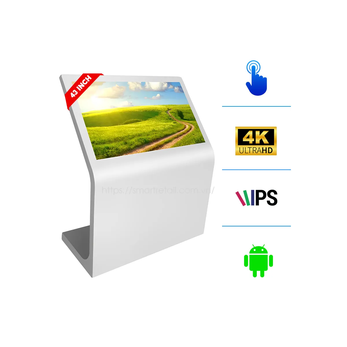 Màn hình cảm ứng chân quỳ nguyên khối 43 inch hệ điều hành Android