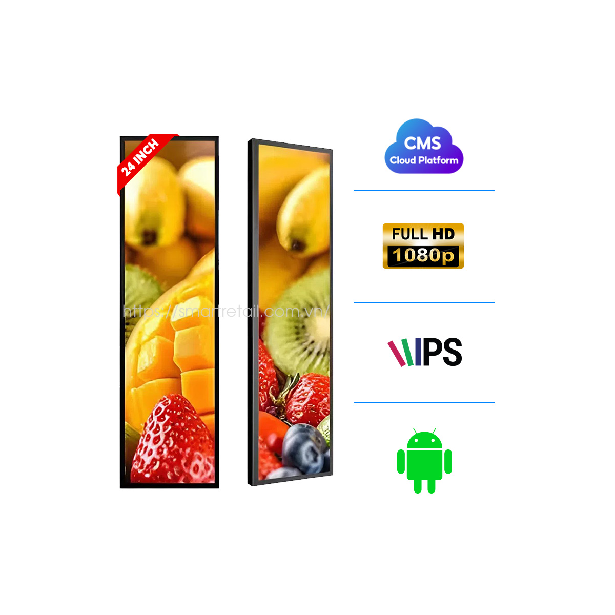 Màn hình quảng cáo treo kệ thanh dài 24 inch