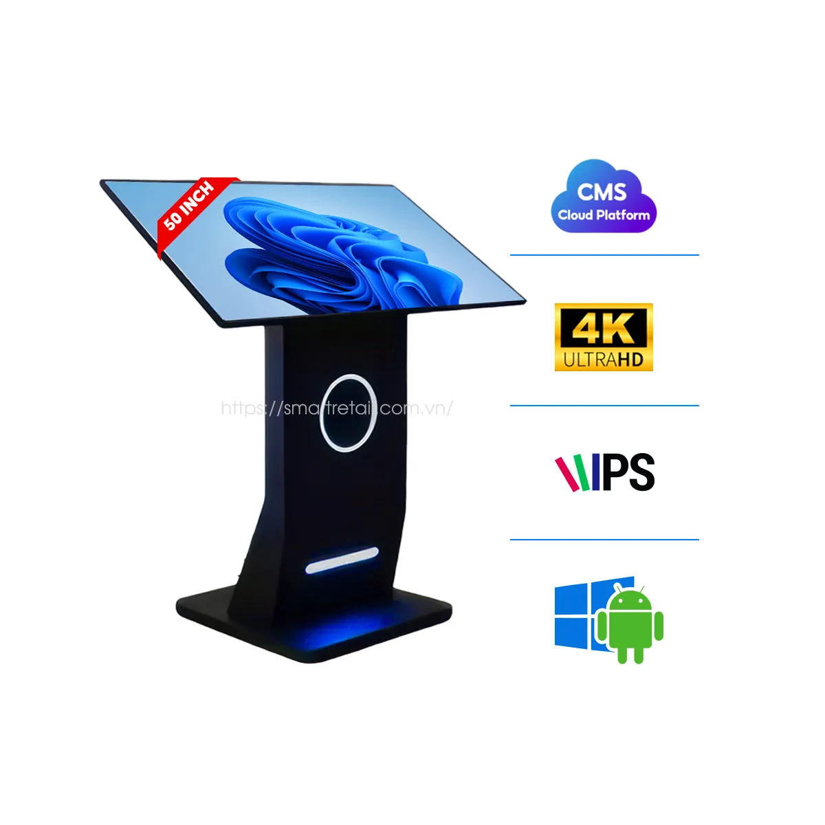 Màn hình cảm ứng chân quỳ 50 inch