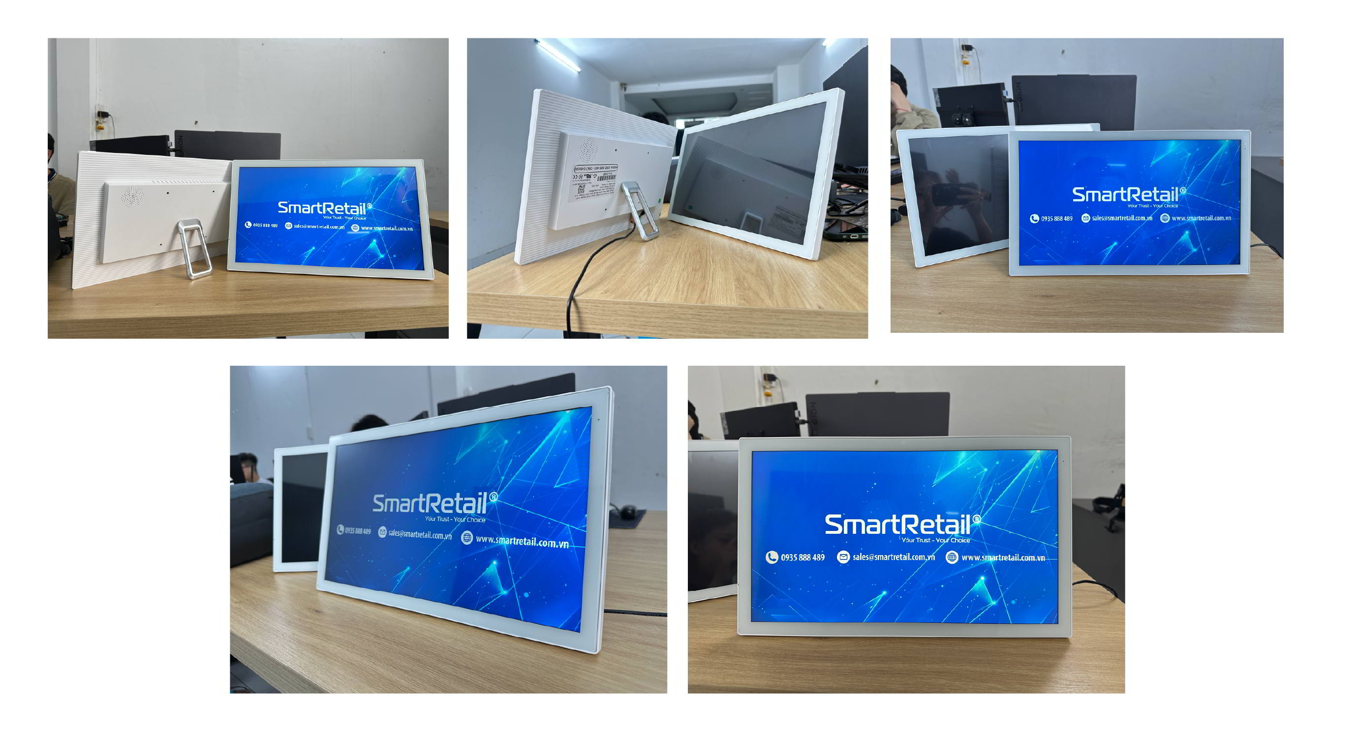 Hình ảnh thực tế màn hình cảm ứng để bàn có thể treo tường