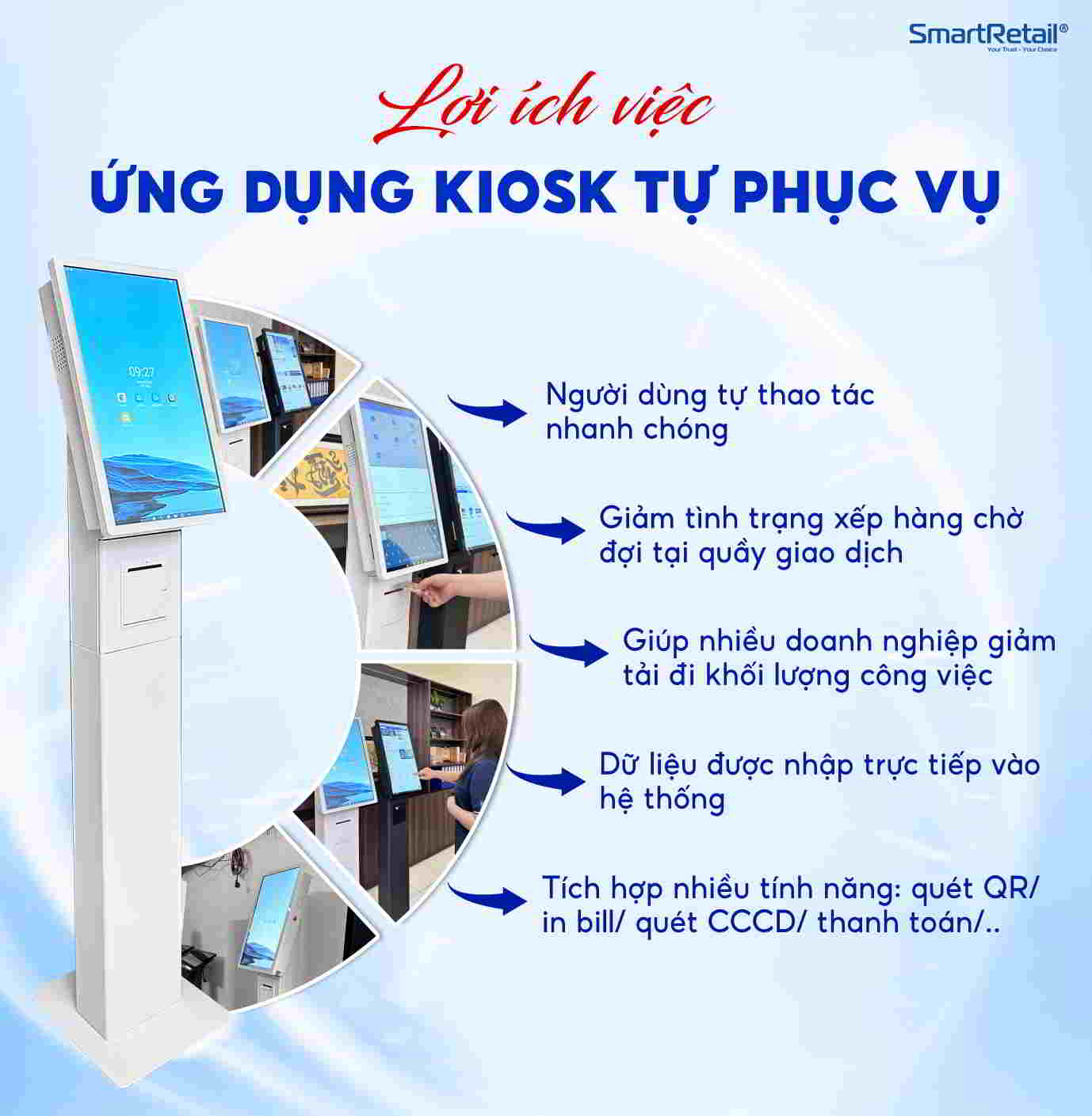 Lợi ích việc ứng dụng Kiosk tự phục vụ | SmartRetail Lợi ích việc ứng dụng Kiosk tự phục vụ