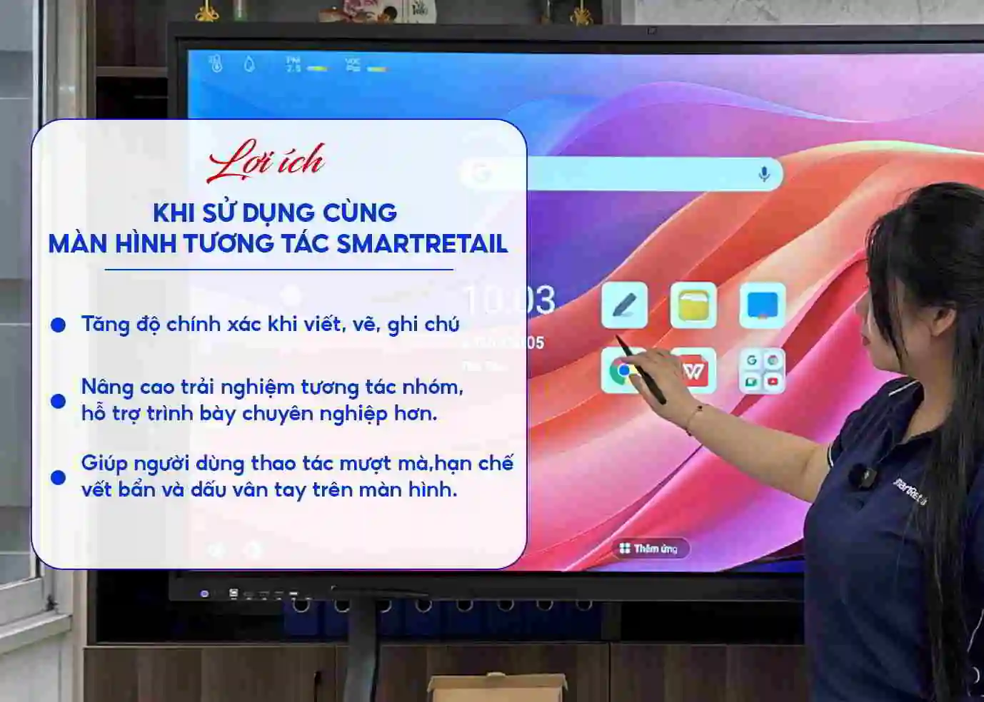 Lợi ích khi sử dụng bút cảm ứng cùng màn hình tương tác | SmartRetail Lợi ích khi sử dụng bút cảm ứng cùng màn hình tương tác SmartRetail