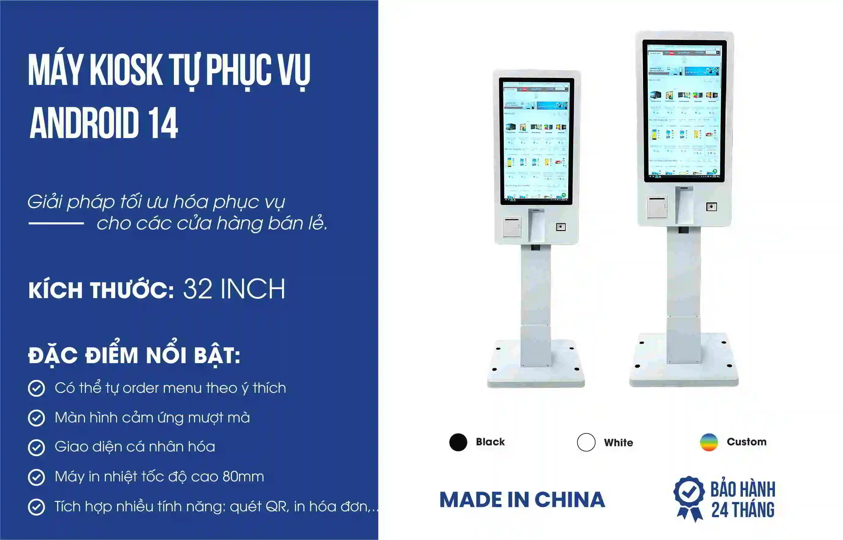 Máy Kiosk tự phục vụ Android 14 - Self Ordering Kiosk 32 inch | SmartRetail Máy Kiosk tự phục vụ Android 14 - Self Ordering Kiosk 32 inch | SmartRetail