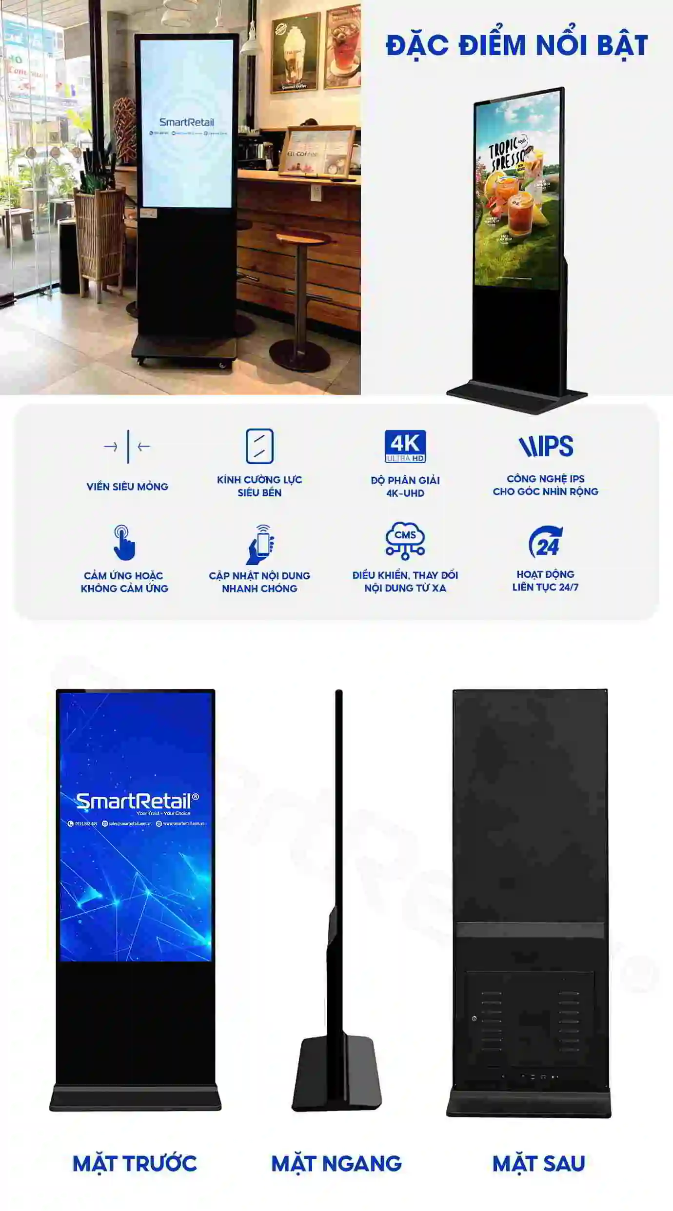 Điểm nhấn nổi bật màn hình quảng cáo chân đứng 50 inch | SmartRetail Điểm nhấn nổi bật màn hình quảng cáo chân đứng 50 inch