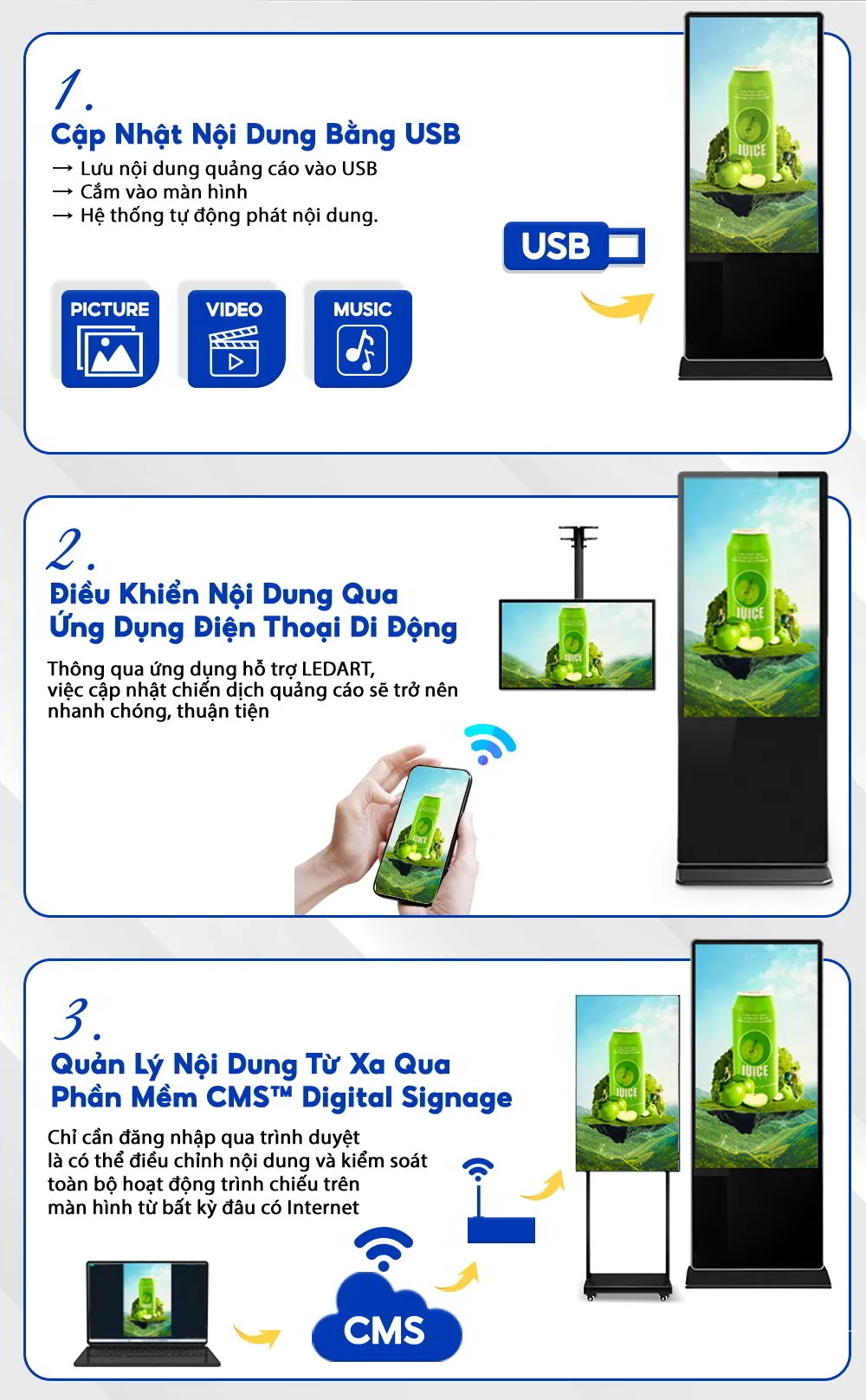 Cách up quản lý nội dung quảng cáo lên màn hình 
