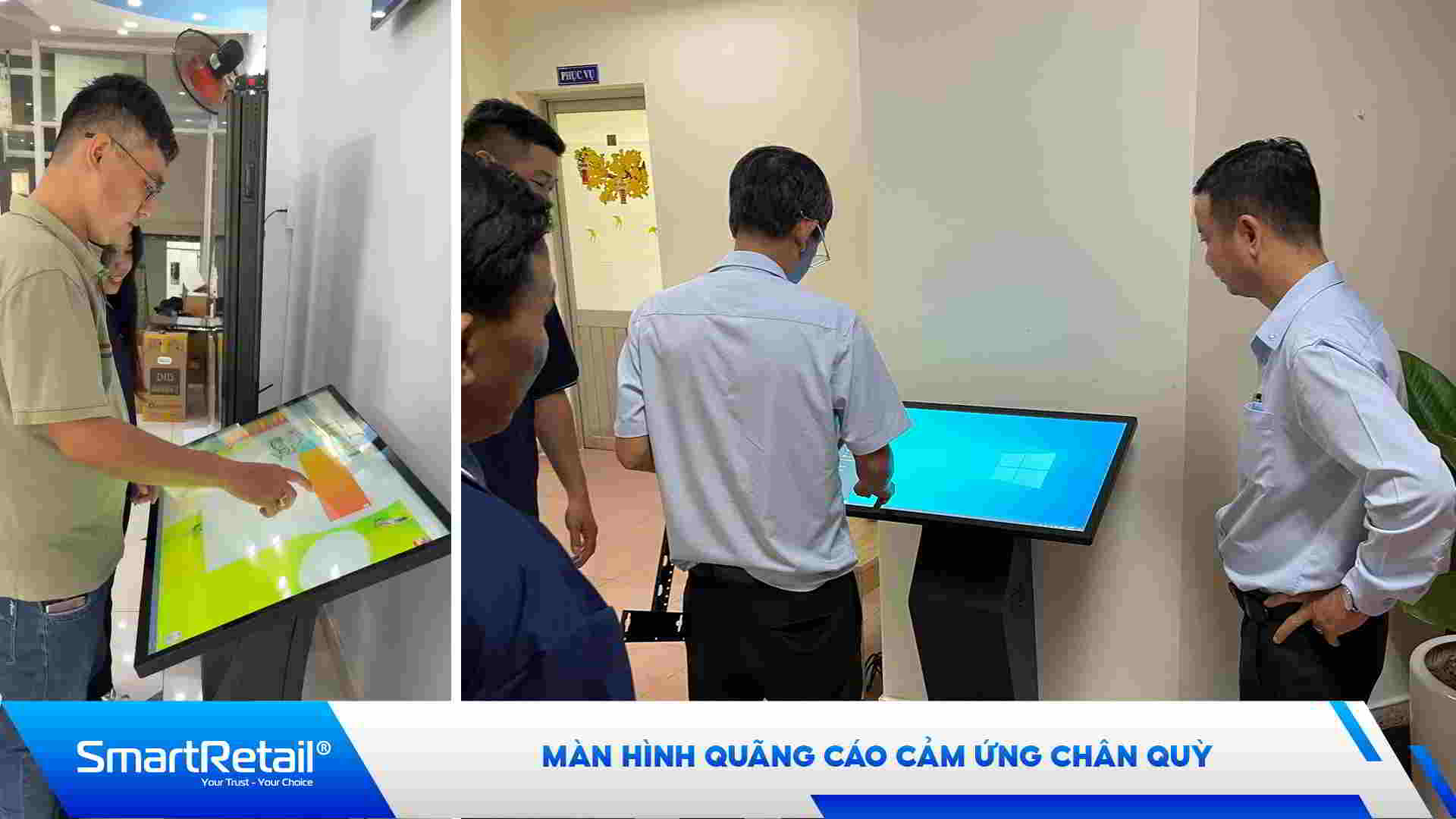 màn hình quãng cáo cảm ứng chân quỳ