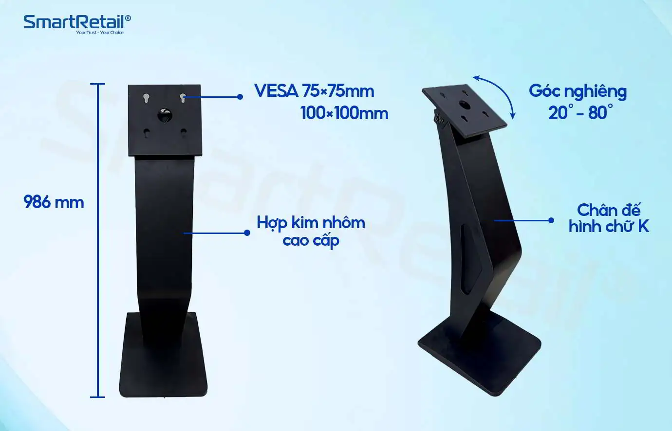 Thông số kỹ thuật chi tiết đế chân quỳ chữ K | SmartRetail Thông số kỹ thuật chi tiết đế chân quỳ chữ K
