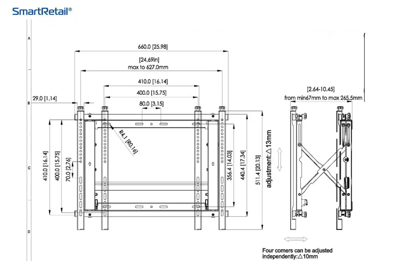 Thông số kỹ thuật giá treo màn hình ghép lcd | SmartRetail Thông số kỹ thuật giá treo màn hình ghép